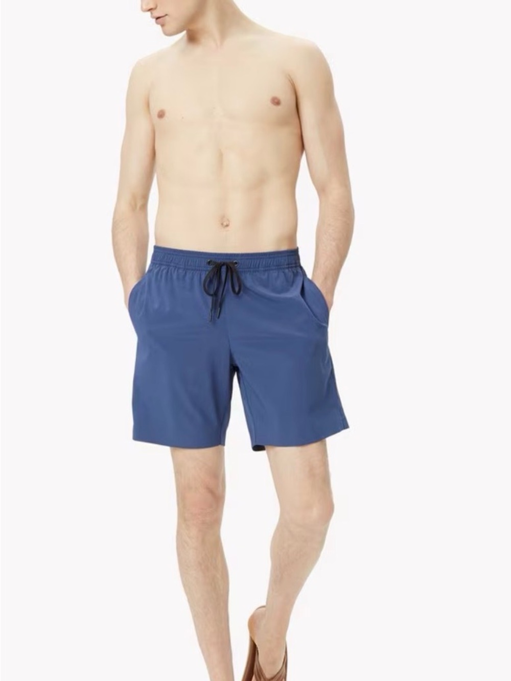 Men's Blue Lined Swim Trunks with Drawstring
